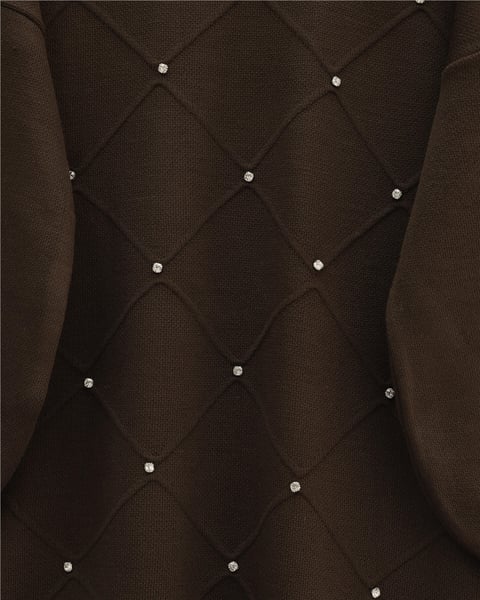 Taş Detaylı Kare Desenli Triko Tunik -Kahve-Tunik-295-1013-R15