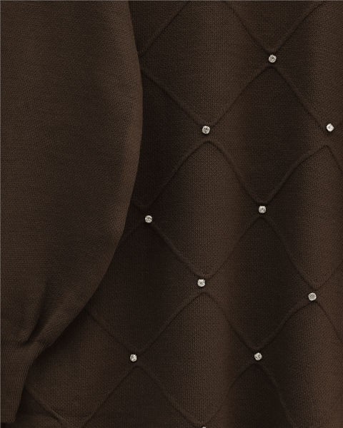 Taş Detaylı Kare Desenli Triko Tunik -Kahve-Tunik-295-1013-R15