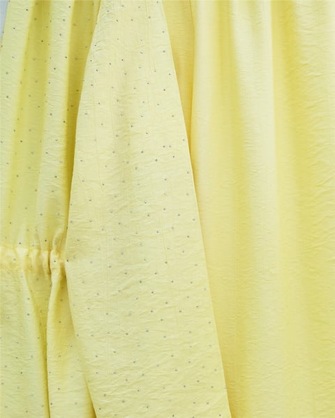 Taşlı Bol Paça Pantolonlu Tünel Bağcıklı Kimono Takım -Sarı-Takım-111-40683-R22