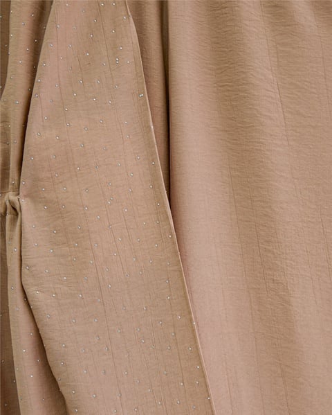 Taşlı Bol Paça Pantolonlu Tünel Bağcıklı Kimono Takım -Vizon-Takım-111-40683-R23