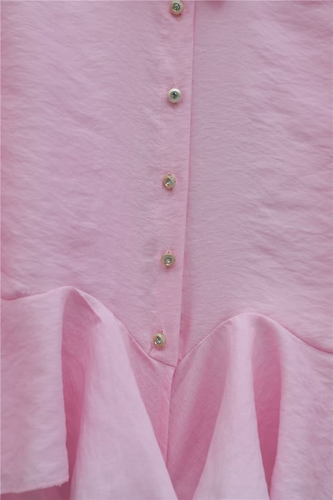 Taşlı Düğmeli Volan Detaylı Modal Gömlek Bluz  -Pembe-Gömlek-307-0095-R20