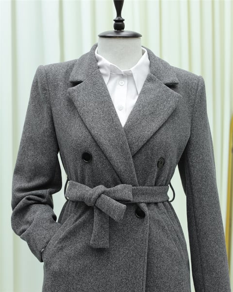 Tek Düğmeli Cepli Kemerli Astarlı Kaşe Kaban -Füme-Kaban-197-4911-R18