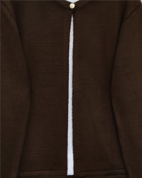 Tek Düğmeli Saçaklı Yumoş Triko Hırka   -Kahve-Hırka-295-4502-R15