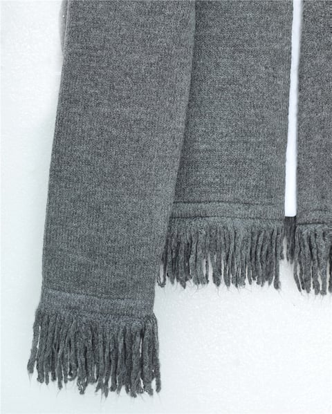 Tek Düğmeli Saçaklı Yumoş Triko Hırka   -Füme-Hırka-295-4502-R18