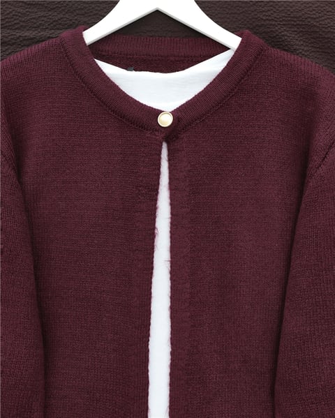 Tek Düğmeli Saçaklı Yumoş Triko Hırka   -Bordo-Hırka-295-4502-R04