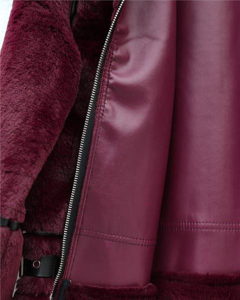 Ters Detay Peluş Lamineli Deri Detaylı Mont -Bordo-Mont-348-2655-R04