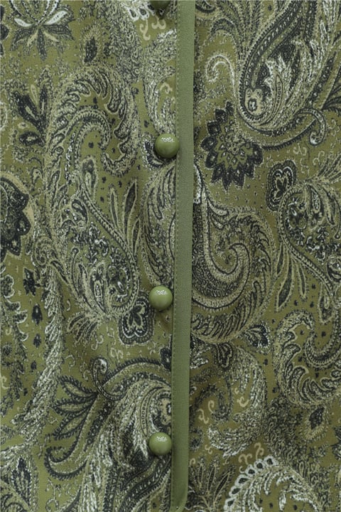 Top Düğme Etnik Desen Etekli Krep Takım -Haki-Takım-349-8077-R05