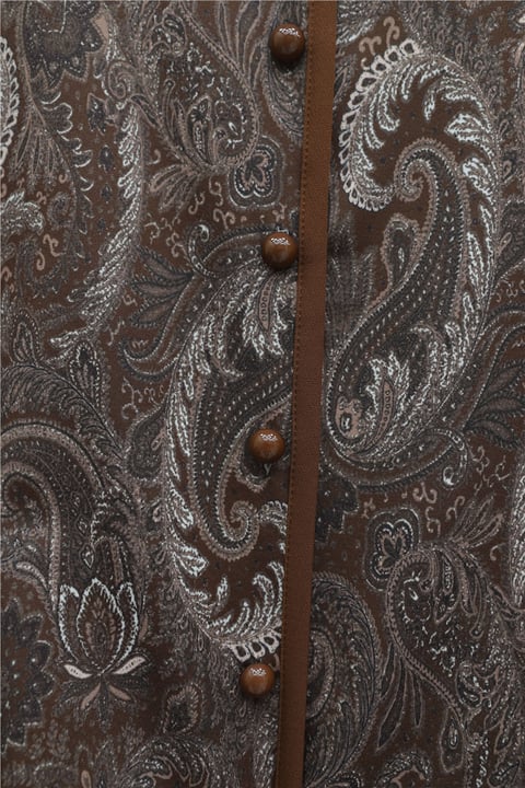 Top Düğme Etnik Desen Etekli Krep Takım -Kahve-Takım-349-8077-R15