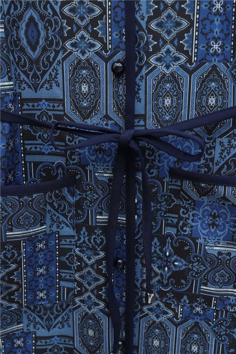 Top Düğmeli Cepli Kemerli Desenli Pantolonlu Dabıl Takım  -Lacivert-Takım-349-8092-R03