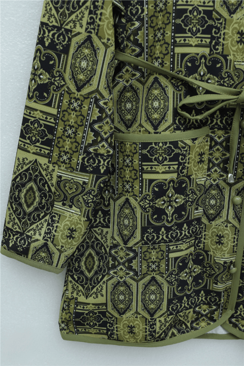 Top Düğmeli Cepli Kemerli Desenli Pantolonlu Dabıl Takım  -Haki-Takım-349-8092-R05