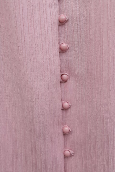 Top Düğmeli V Yaka Jakarlı Krinkıl Tunik  -Pembe-Tunik-346-3092-R20