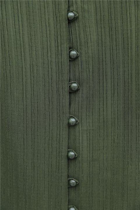 Top Düğmeli V Yaka Jakarlı Krinkıl Tunik  -Haki-Tunik-346-3092-R05