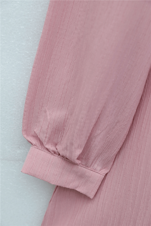 Top Düğmeli V Yaka Jakarlı Krinkıl Tunik  -Pembe-Tunik-346-3092-R20