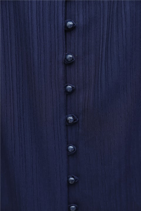 Top Düğmeli V Yaka Jakarlı Krinkıl Tunik  -Lacivert-Tunik-346-3092-R03