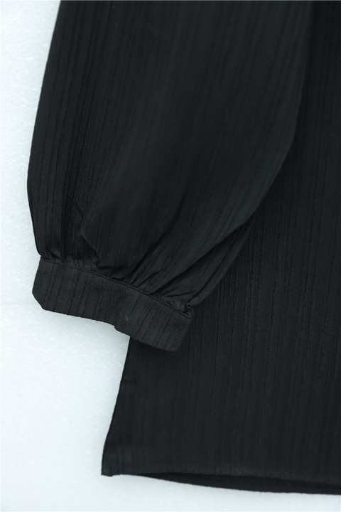 Top Düğmeli V Yaka Jakarlı Krinkıl Tunik  -Siyah-Tunik-346-3092-R01