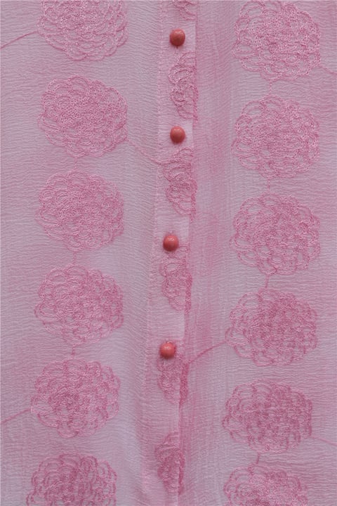 Top Düğmeli Yakası Dantelli Desenli Jakar Gömlek -Pembe-Gömlek-430-2272-R20