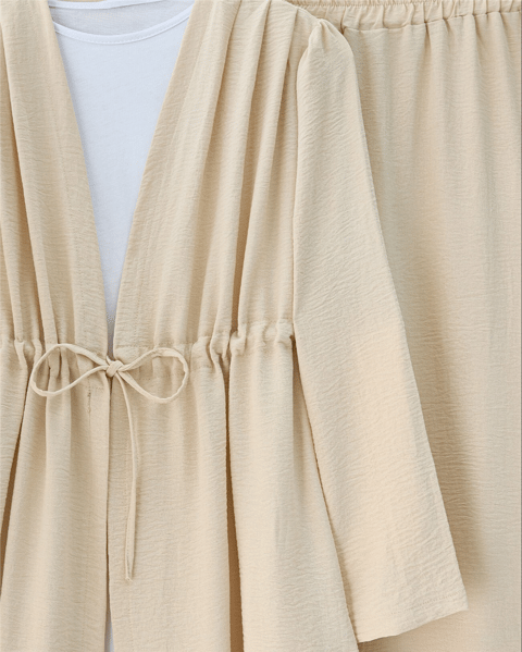 Tünel Bağcıklı Ayrobin Kimono Takım -Bej-Takım-349-7073-R56