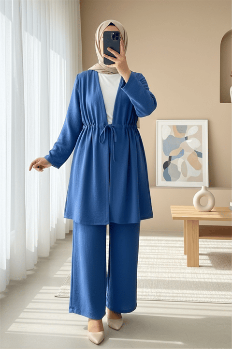 Tünel Bağcıklı Ayrobin Kimono Takım -İndigo-Takım-349-7073-R21