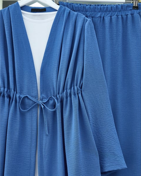 Tünel Bağcıklı Ayrobin Kimono Takım -İndigo-Takım-349-7073-R21