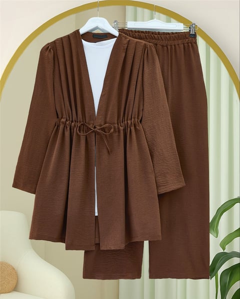 Tünel Bağcıklı Ayrobin Kimono Takım -Kahve-Takım-349-7073-R15