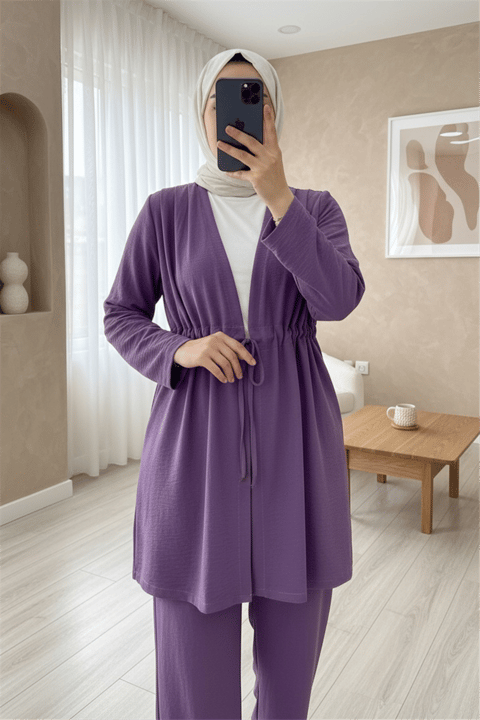 Tünel Bağcıklı Ayrobin Kimono Takım -Mor-Takım-349-7073-R34