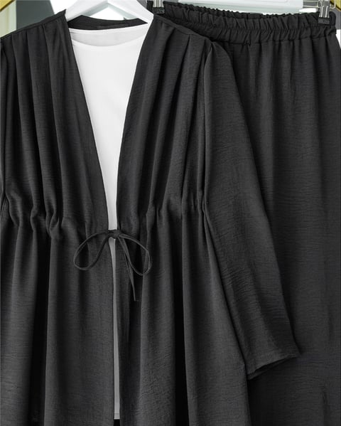 Tünel Bağcıklı Ayrobin Kimono Takım -Siyah-Takım-349-7073-R01