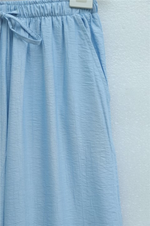 Tünel Bağcıklı Beli Lastikli Pantolonlu Pamuklu Krinkıl Takım   -Bebe Mavi-Takım-317-2455-R32