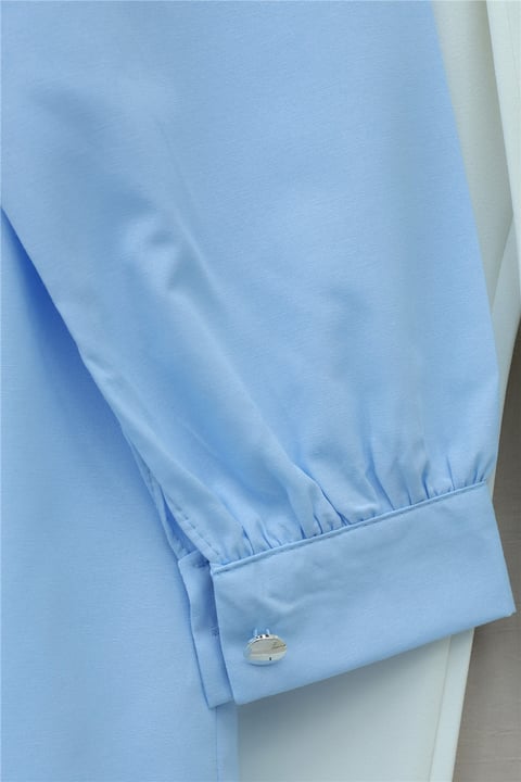 V Yaka Bağlamalı Yakası Fırfırlı Çiçek Nakışlı Poplin Tunik -Bebe Mavi-Tunik-349-8051-R32