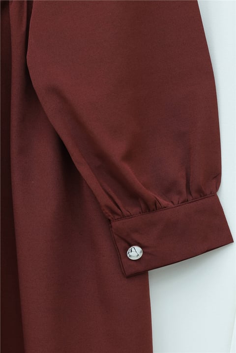 V Yaka Bağlamalı Yakası Fırfırlı Çiçek Nakışlı Poplin Tunik -Bordo-Tunik-349-8051-R04