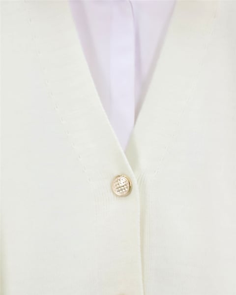V Yaka Düğmeli Oversize Triko Hırka  -Krem-Hırka-109-9730-R28