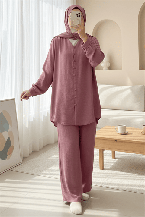 V Yaka Düğmeli Pantolonlu Ayrobin Takım -G.Kurusu-Takım-349-7045-R27