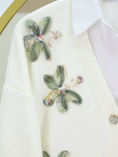 V Yaka Organze Tül Çiçek Nakışlı Triko Hırka -Haki-Hırka-109-9739-R05