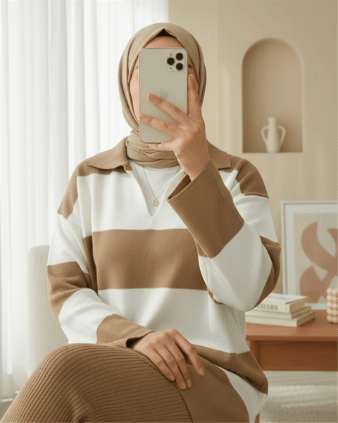 V Yaka Pantolonlu Triko Takım -Taba-Takım-384-5010-R12