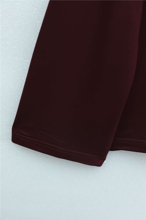 V Yakası Çift Kat 2 İplik Penye Bluz -Bordo-Bluz-253-13139-R04