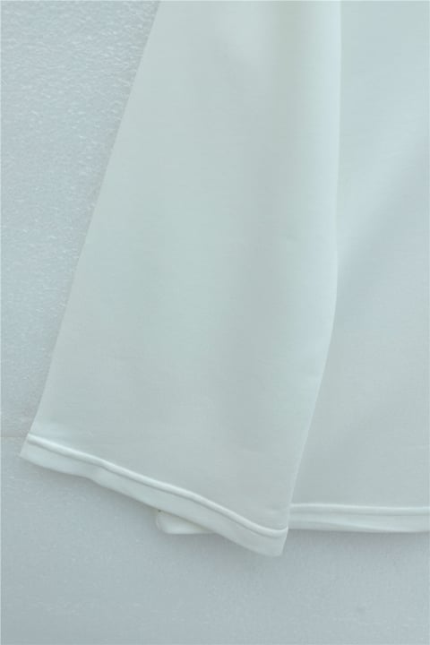 V Yakası Çift Kat 2 İplik Penye Bluz -Beyaz-Bluz-253-13139-R02