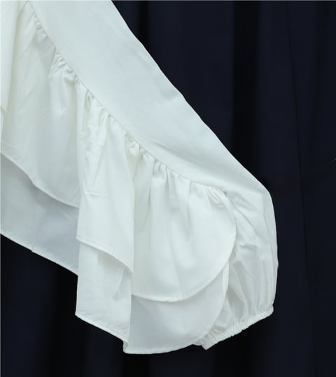 Volanlı Kolu Lastikli Bluz -Beyaz-Bluz-307-0087-R02