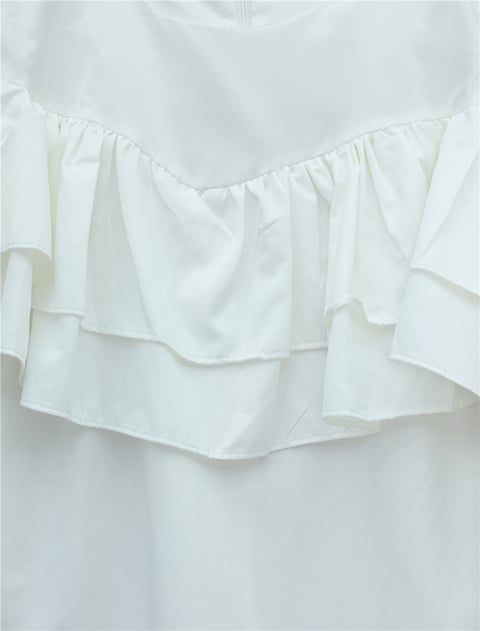 Volanlı Kolu Lastikli Bluz -Beyaz-Bluz-307-0087-R02