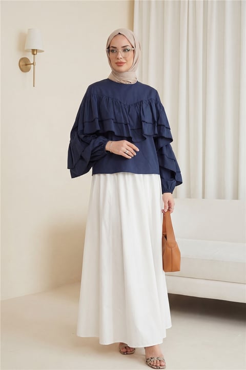 Volanlı Kolu Lastikli Bluz -Laci-Bluz-307-0087-R03