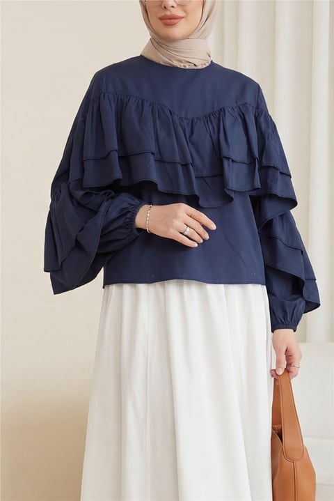 Volanlı Kolu Lastikli Bluz -Laci-Bluz-307-0087-R03