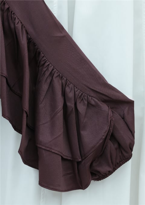 Volanlı Kolu Lastikli Bluz -Mürdüm-Bluz-307-0087-R09