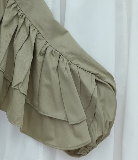 Volanlı Kolu Lastikli Bluz -Vizon-Bluz-307-0087-R23