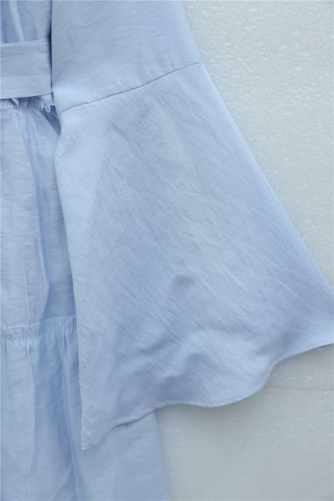 Yakası Bağcıklı Tokalı Kemerli İspanyol Kol Cupra Tunik -Bebe Mavi-Tunik-307-0135-R32