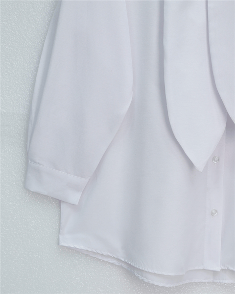 Yakası Bağlamalı Düğmeli Oversize Gömlek -Beyaz-Gömlek-120-1637-R02