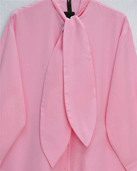Gömlek-Yakası Bağlamalı Düğmeli Oversize Gömlek -Pembe-120-1637-R20