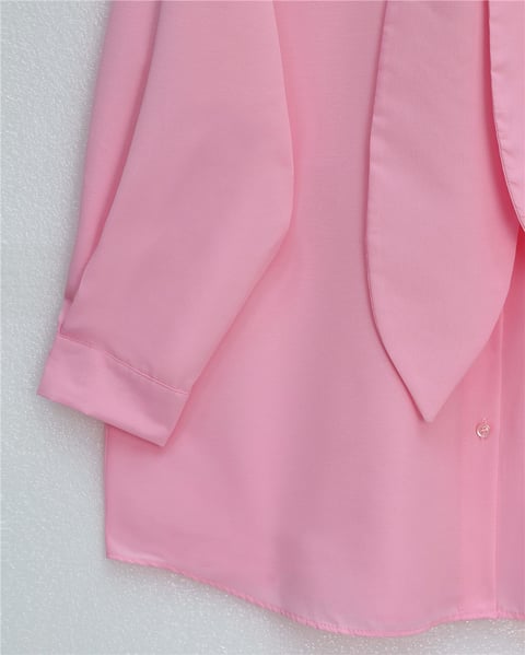 Yakası Bağlamalı Düğmeli Oversize Gömlek -Pembe-Gömlek-120-1637-R20