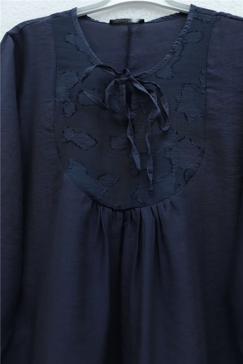 Yakası Bağlamalı Kolu Lastikli Garnili Modal Tunik  -Laci-Tunik-307-0124-R03