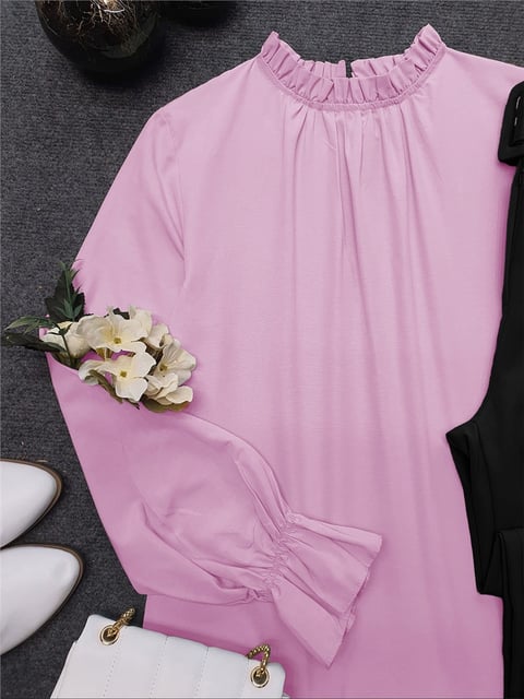 Yakası Büzgülü Bluz     -Pembe-Bluz-111-20840-R20
