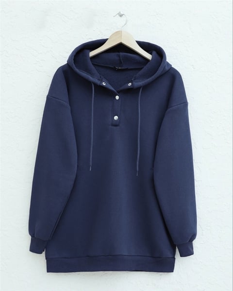 Yakası Çıtçıtlı Kapşonlu Şardonlu Üç İplik Sweat -Laci-Sweatshirt-349-5162-R03