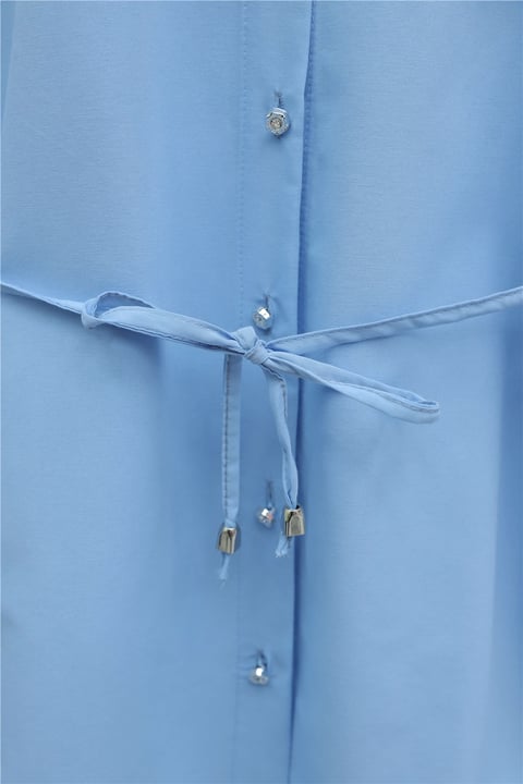 Yakası Dantelli Beli Ve Kolu Bağcıklı Poplin Tunik  -Açık Mavi-Tunik-349-8078-R25