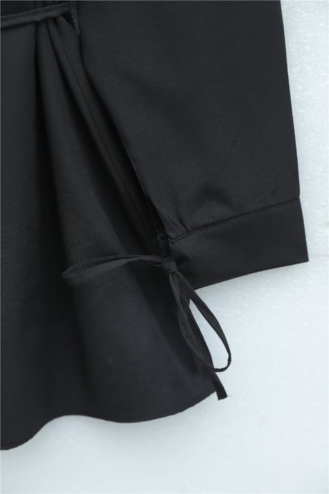 Yakası Dantelli Beli Ve Kolu Bağcıklı Poplin Tunik  -Siyah-Tunik-349-8078-R01